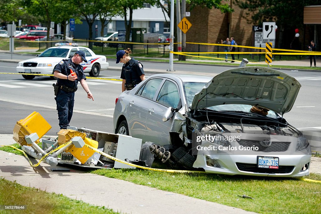 Two people are dead after a car mounted the sidewalk and hit three pedestrians near Bathurst St. and