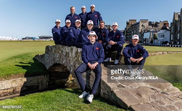 The Great Britain & Ireland players pose for a team photo with Captain Stuart Wilson prior to the Walker Cup at St Andrews Old Course on September...