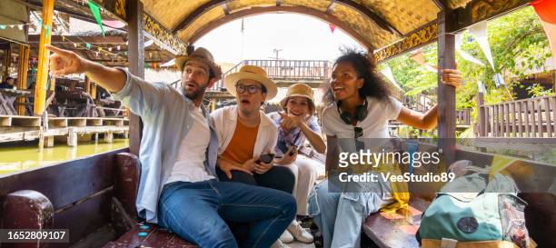 group of diversity people tourist travel ayutthaya province in thailand on summer holiday vacations. - floating market stock pictures, royalty-free photos & images