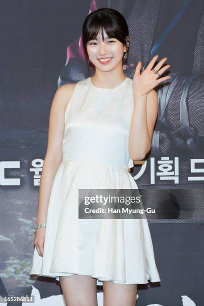 Suzy of South Korean girl group Miss A attends the MBC Drama 'Goo Family's Secret' Press Conference at 63 Building on April 2, 2013 in Seoul, South...