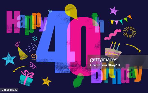 happy 40. geburtstag - 40th birthday cake stock-grafiken, -clipart, -cartoons und -symbole