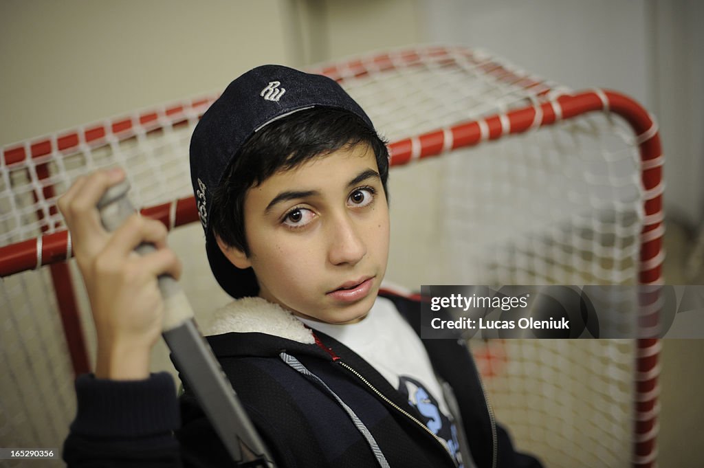 Jayce Rizek Former hockey centerman, Justin Rizek, photographed in the garage of ...