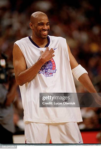Vince Carter soars to the net in front of a sold out Air Canada Centre at the Second Annual Vince Carter All-Star Charity Game.