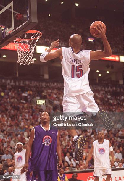 Vince Carter soars to the net in front of a sold out Air Canada Centre at the Second Annual Vince Carter All-Star Charity Game.
