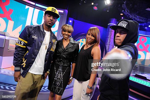 Shorty Da Prince, Miss Mykie, Paigion and Bow Wow, hosts of BET's "106 & Park" at BET Studios on April 1, 2013 in New York City.