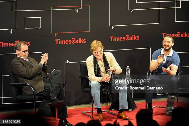 David Carr, Robert Redford and Shia LaBeouf attend TimesTalks Presents: "The Company You Keep" at TheTimesCenter on April 2, 2013 in New York City.