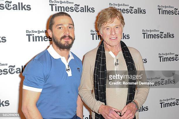 Shia LaBeouf and Robert Redford attend the TimesTalks Presents: "The Company You Keep" at TheTimesCenter on April 2, 2013 in New York City.