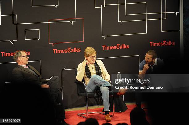 David Carr, Robert Redford and Shia LaBeouf attend TimesTalks Presents: "The Company You Keep" at TheTimesCenter on April 2, 2013 in New York City.