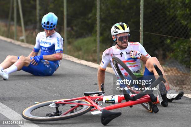 Pierre Latour of France and Team TotalEnergies after being involved in a crash during the 78th Tour of Spain 2023, Stage 7 a 200.8km stage from Utiel...