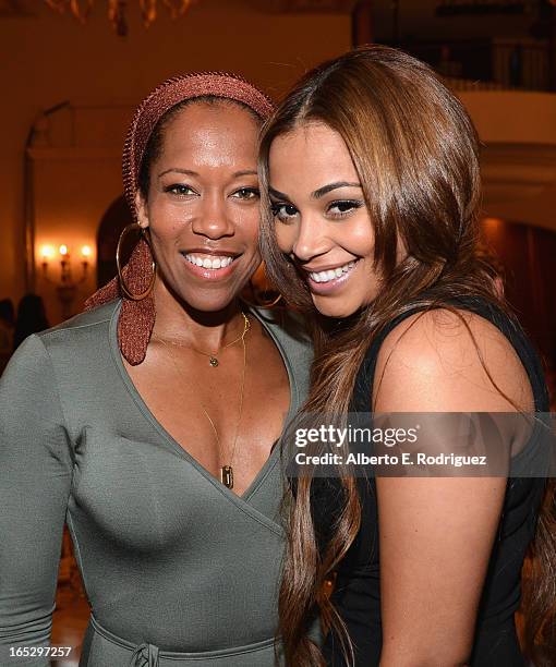 Actors Regina King and Lauren London attend the BET Networks' 2013 Los Angeles Upfront at Montage Beverly Hills on April 2, 2013 in Beverly Hills,...