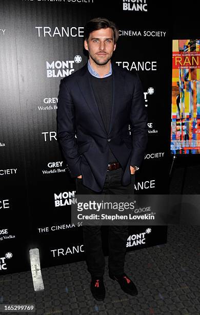 Johannes Huebl attends the premiere of Fox Searchlight Pictures' "Trance" hosted by The Cinema Society & Montblanc at SVA Theater on April 2, 2013 in...