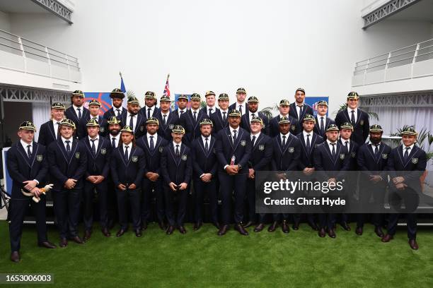 Players take part during the Australia Wallabies Official Rugby World Cup Welcome Ceremony ahead of the Rugby World Cup France 2023, on September 01,...