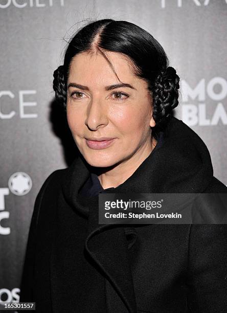 Artist Marina Abramovic attends the premiere of Fox Searchlight Pictures' "Trance" hosted by The Cinema Society & Montblanc at SVA Theater on April...