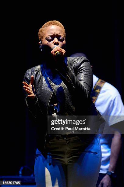 Chrisette Michele performs at The Orpheum Theatre on April 2, 2013 in Boston, Massachusetts.