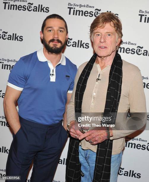 Shia LaBeouf and Robert Redford attend TimesTalks Presents: "The Company You Keep" at TheTimesCenter on April 2, 2013 in New York City.