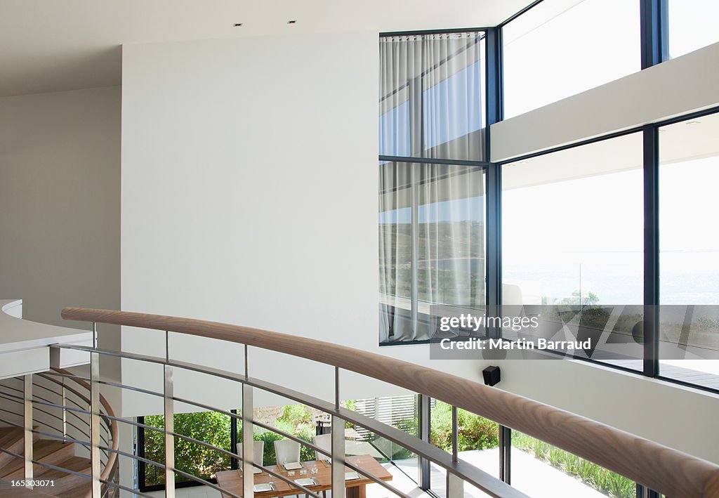 Curving staircase in modern home