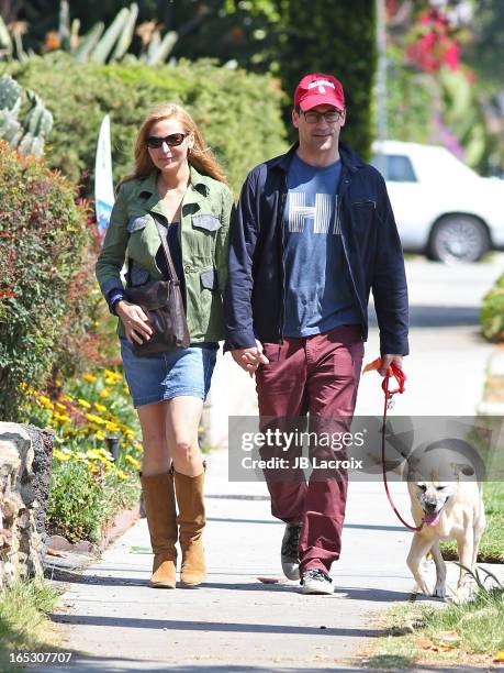 Jon Hamm and Jennifer Westfeldt are seen in Los Feliz on April 2, 2013 in Los Angeles, California.