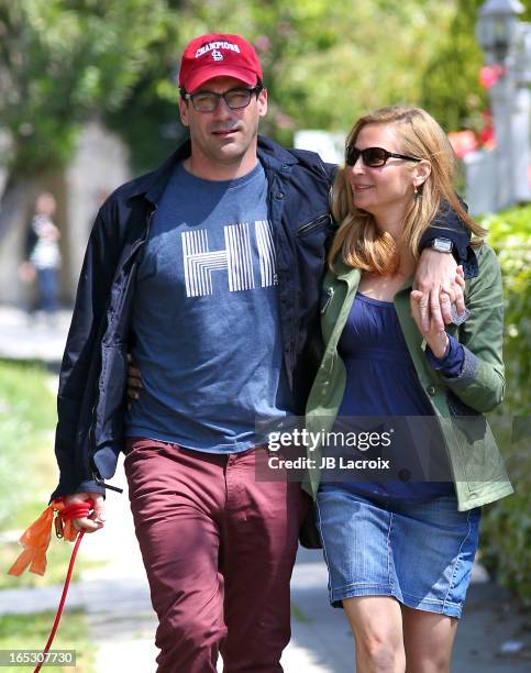 Jon Hamm and Jennifer Westfeldt are seen in Los Feliz on April 2, 2013 in Los Angeles, California.