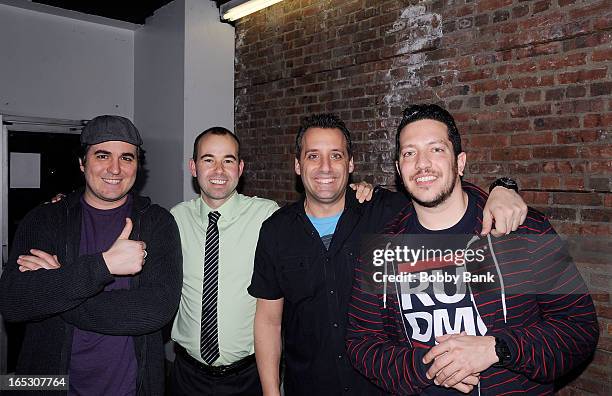 Brian Quinn, James Murray, Joseph Gatto and Salvature Valcano of The Impractical Jokers performs at The Stress Factory Comedy Club on April 2, 2013...