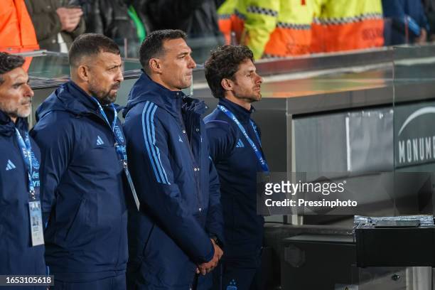 Roberto Ayala, Walter Samuel, Lionel Scaloni and Pablo Aimar of Argentina national team during the FIFA 2024 World Cup qualifying round match between...