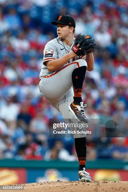 Kyle Harrison of the San Francisco Giants in action against the Philadelphia Phillies during a game at Citizens Bank Park on August 22, 2023 in...