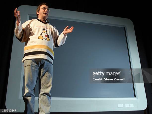Linus Torvalds, creator of Linux open-source software system, a competitor to Windows was the key-note speaker in Toronto, May 17, 2000.