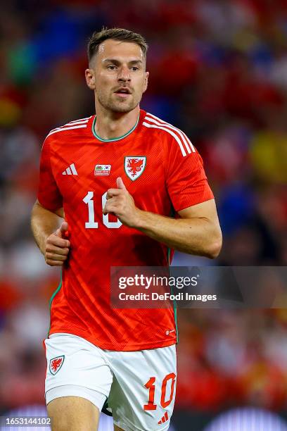 Aaron Ramsey of Wales looks on during the International Friendly match between Wales and Korea Republic at Cardiff City Stadium on September 7, 2023...