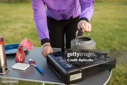 Making tea while camping Making tea while camping