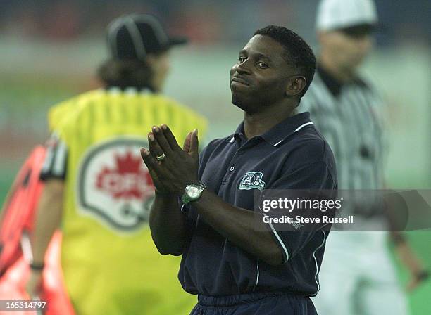 Coach "Pinball" Clemons' prayers were answered when his Agronauts defeated Montreal at Skydome in Toronto, October 13, 2001.