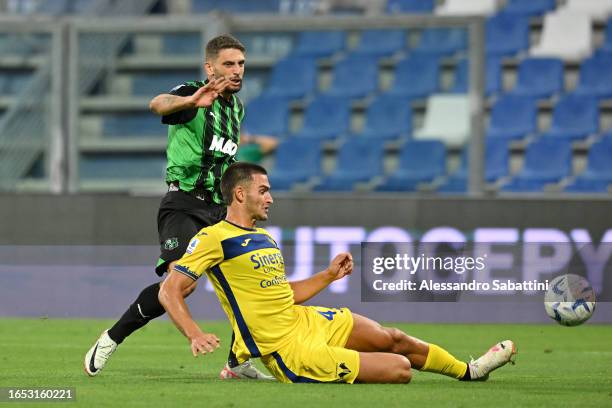 Domenico Barardi of US Sassuolo scores the team's second goal during the Serie A TIM match between US Sassuolo and Hellas Verona FC at Mapei Stadium...