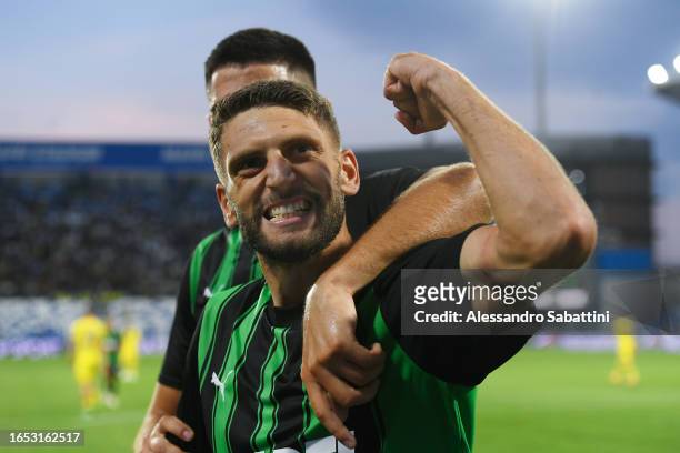 Domenico Barardi of US Sassuolo celebrates after scoring the team's second goal during the Serie A TIM match between US Sassuolo and Hellas Verona FC...