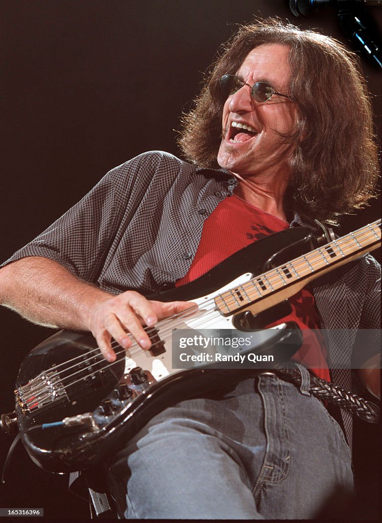 Lead Singer Geddy Lee of Rush rocks out at the sold out Molson Amphitheatre.