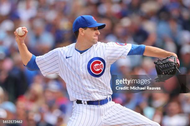 Kyle Hendricks of the Chicago Cubs delivers a pitch against the Milwaukee Brewers at Wrigley Field on August 30, 2023 in Chicago, Illinois.