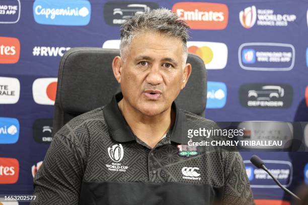 Japan's New Zealand-born Japanese head coach Jamie Joseph announces his team for the upcoming match against Chile, during a press conference for the...