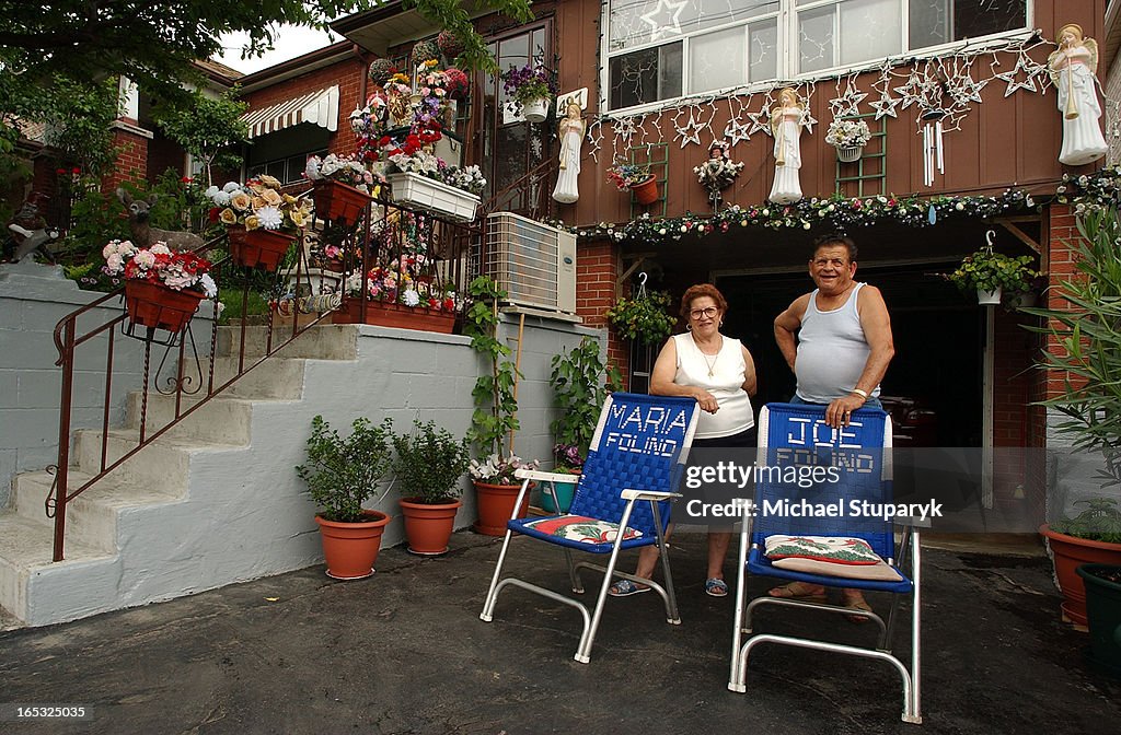 FOLINO 06/18/04 TORONTO, Ontario, Maria and Joe Folino stand in front of the lawn chairs that they s