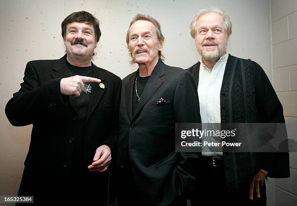 Canadian music legends, Burton Cummings, left, Gordon Lightfoot, and Randy Bachman, right, together backstage at the 2nd Annual Canadian Songwriters...