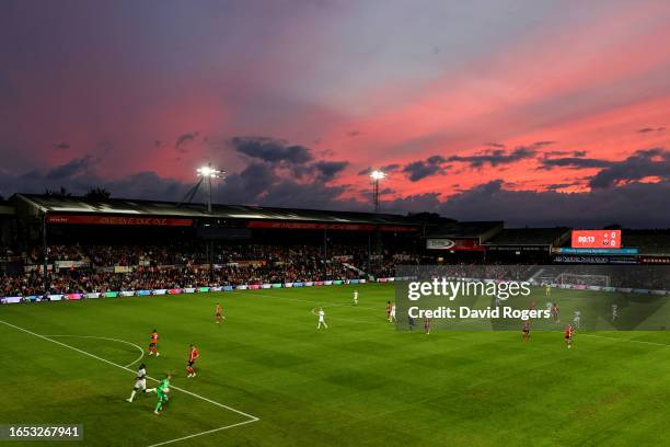 General view inside the stadium as the sun sets during the Premier League match between Luton Town and West Ham United at Kenilworth Road on...