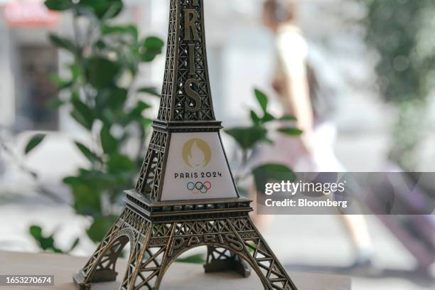 Souvenir mini Eiffel Tower for sale at the official Olympic Games store at Chatelet-Les-Halles in Paris, France, on Thursday, Sept. 7, 2023. The...