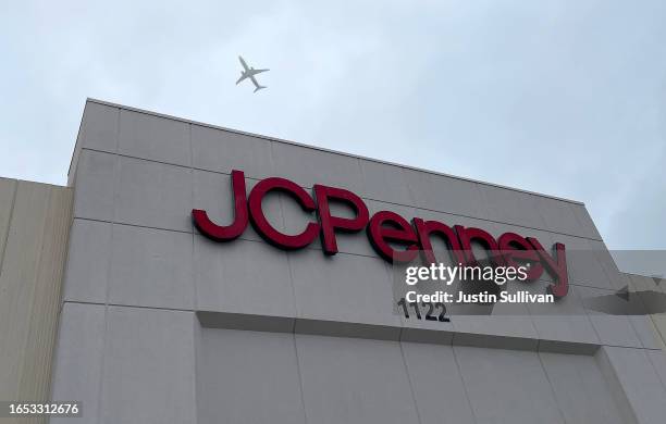 Sign is posted on the exterior of a JCPenney store at The Shops at Tanforan on September 01, 2023 in San Bruno, California. Retailer JCPenney...