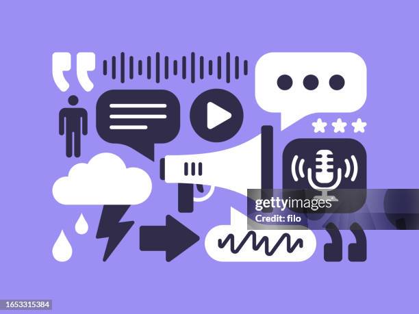 announcement discussion speaking podcasting quote symbols - voice actor stock illustrations