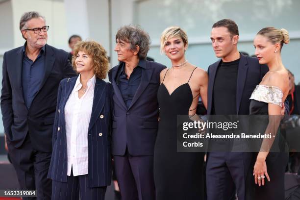 Beatrice Vendramin, Matteo Olivetti, Micaela Ramazzotti, Sergio Rubini, Anna Galiena, Max Tortora attend a red carpet for the movie "Felicità" at the...