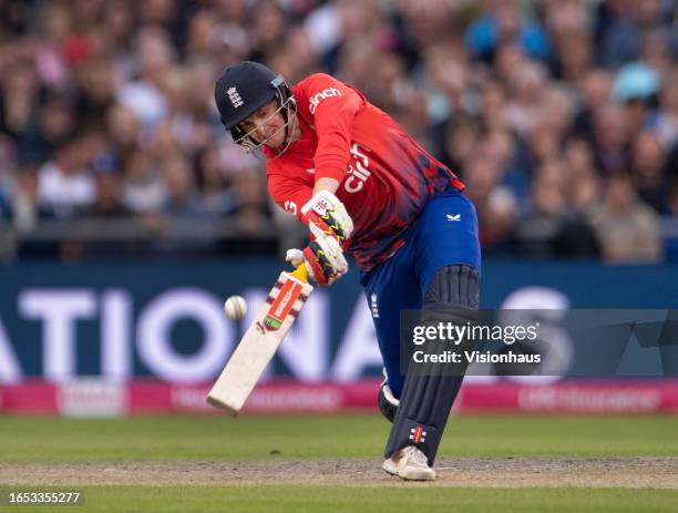 Harry Brook of England batting during the 2nd Vitality T20I match between England and New Zealand at Emirates Old Trafford on September 01, 2023 in...