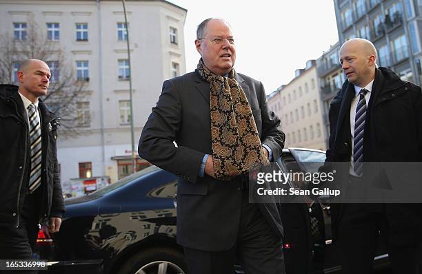 Peer Steinbrueck, candidate for chancellor of the German Social Democrats , arrives at the "Factory," a center of Internet start-ups, during a tour...
