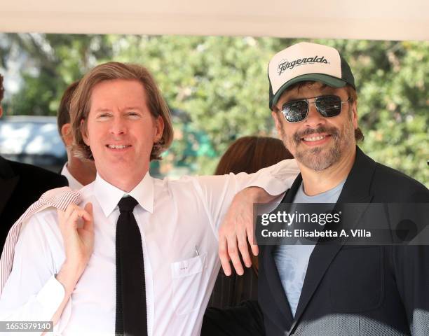 Wes Anderson and Benicio Del Toro are seen arriving at the 80th Venice International Film Festival 2023 on September 01, 2023 in Venice, Italy.