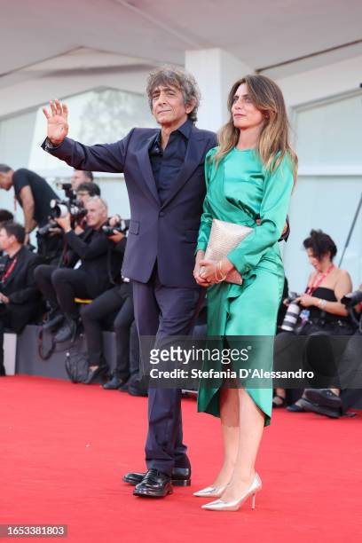 Sergio Rubini and Carla Cavalluzzi attend a red carpet for the movie "Felicità" at the 80th Venice International Film Festival on September 01, 2023...