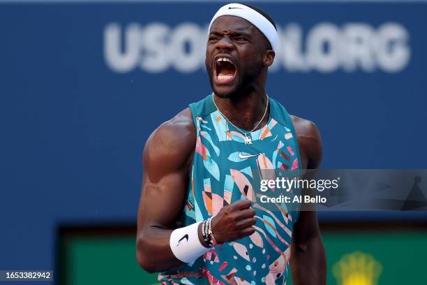 Frances Tiafoe of the United States celebrates a point against Adrian Mannarino of France during their Men's Singles Third Round match on Day Five of...