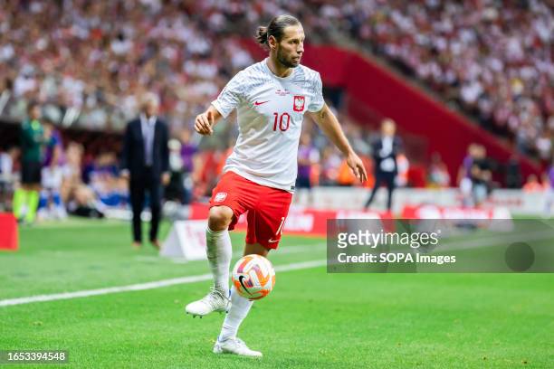 Grzegorz Krychowiak of Poland seen in action during the UEFA EURO 2024 qualifying match between Poland and Faroe Islands at PGE Narodowy Stadium....