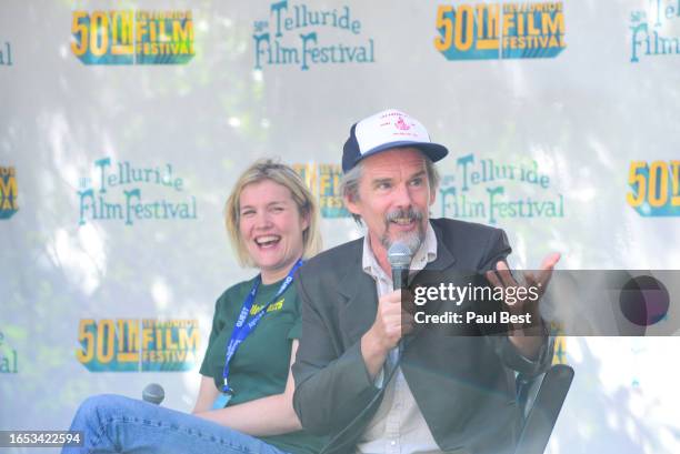 Emerald Fennel and Ethan Hawke attend the 50th Telluride Film Festival on September 01, 2023 in Telluride, Colorado.