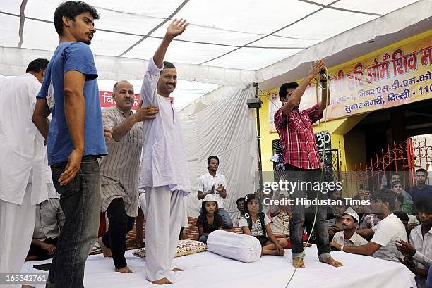 Aam Aadmi Party leader Arvind Kejriwal during his 12th Day of his indefinite fast on the issue of electricity and water at Sunder Nagari on April 3,...