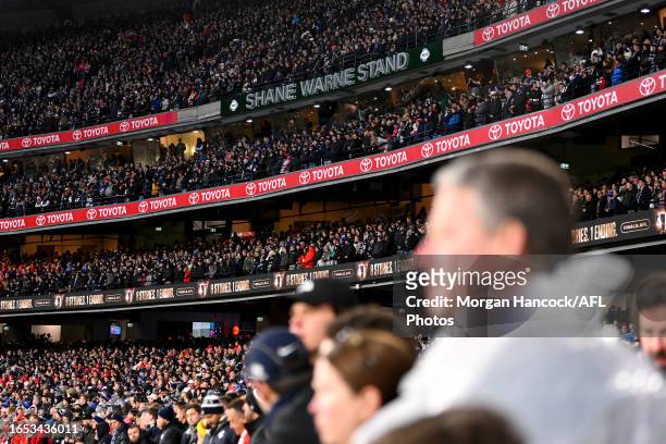 General view of crowds during the 2023 AFL First Elimination Final match between the Carlton Blues and the Sydney Swans at Melbourne Cricket Ground...